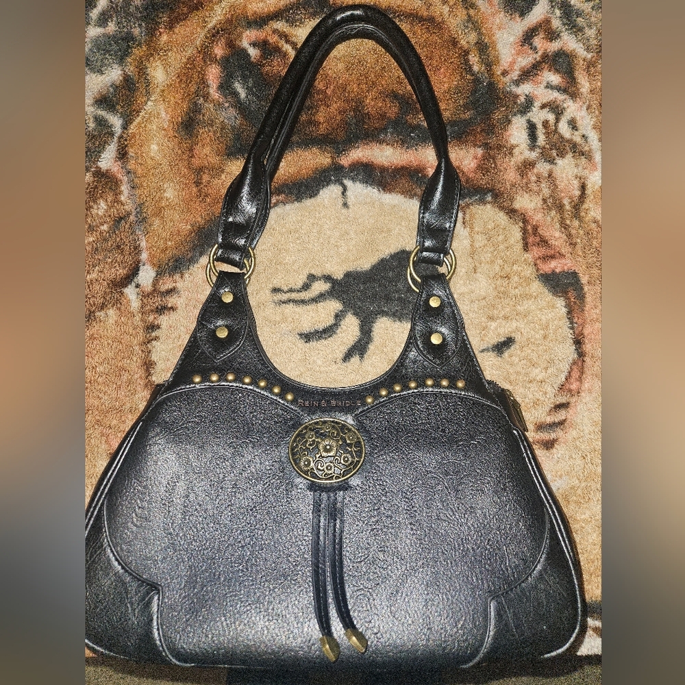 Rein & Bridle Black Shoulder Bag with Gold Accents